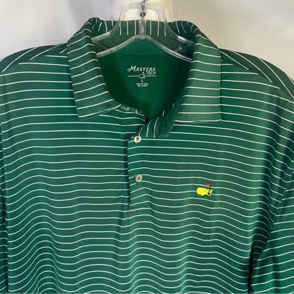 Masters Tech Striped Men's Polo Shirt Green with White stripes Size Large - Picture 2 of 5